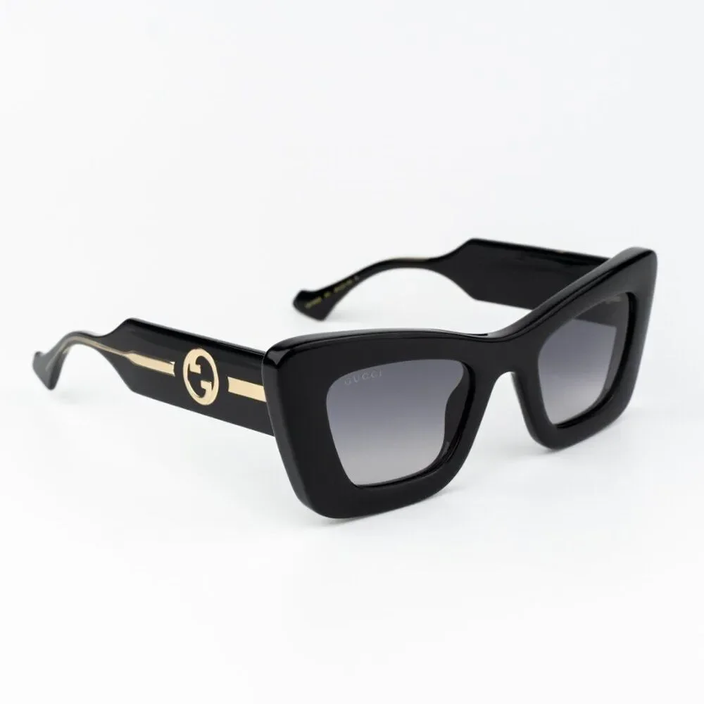 Gucci Women Sunglasses Black Crystal Grey Gradient Butterfly GG1552S 001 NEW
